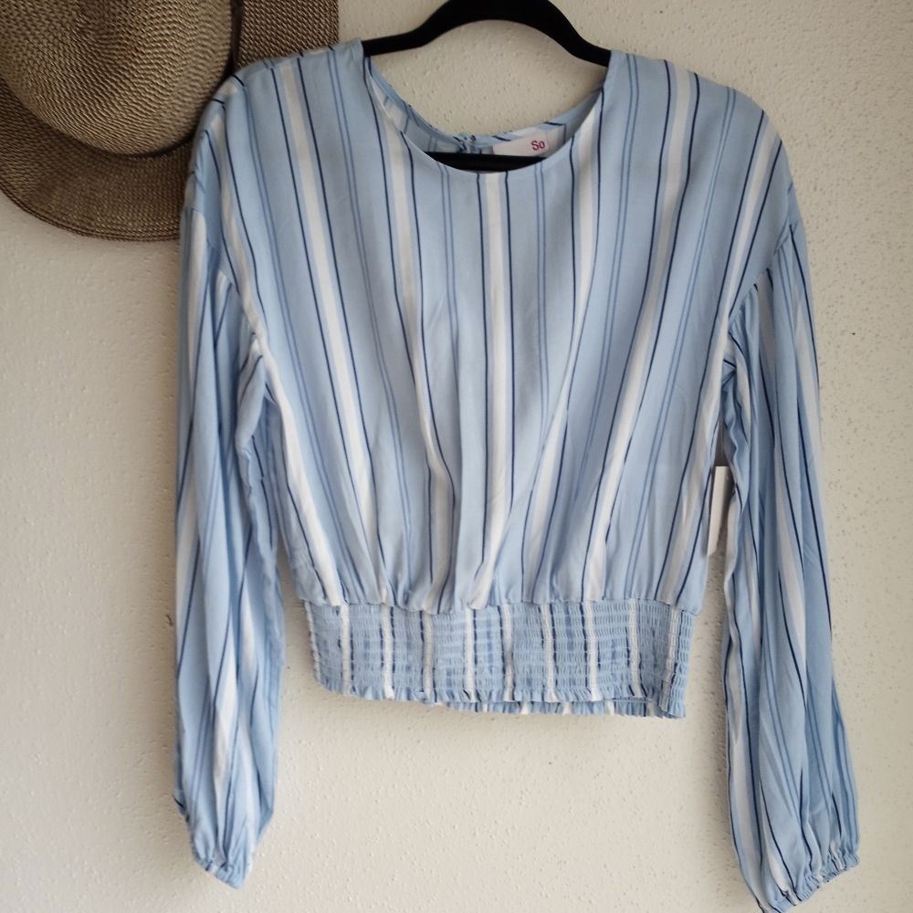 SO Blue Striped Crop Top Small